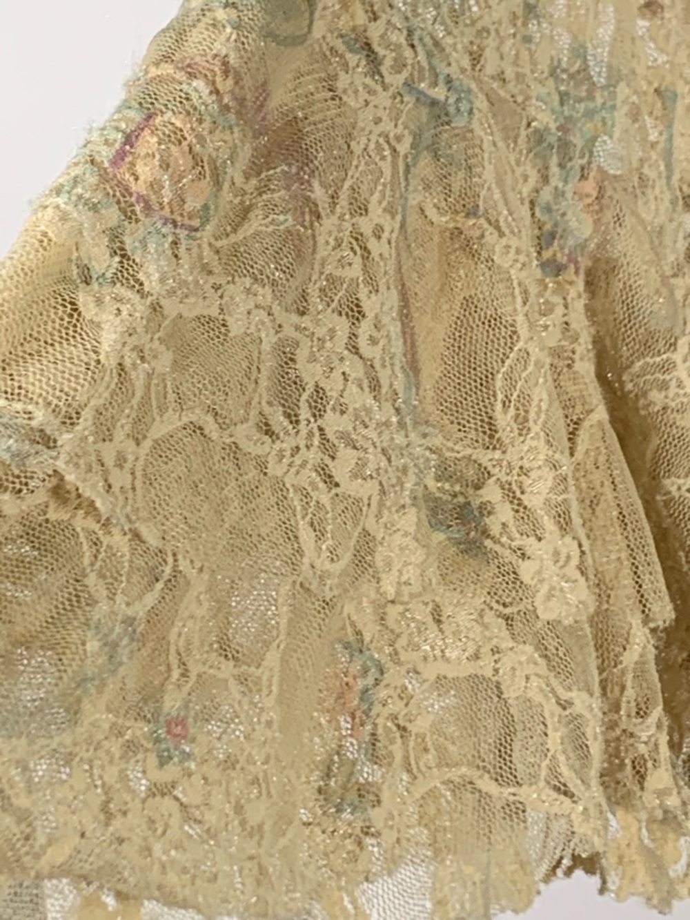 Origami Kimono Cardigan L Beige Lace Hi Low Boho Open Front Ruffle Sheer - Picture 6 of 16